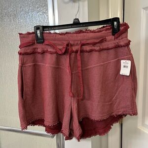 Free People Burgundy Frayed Hem Athletic Shorts small NWT FP boho
